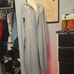 Dictionary Split Hem Duster Long Gray Hooded Knit Cardigan Size Small New